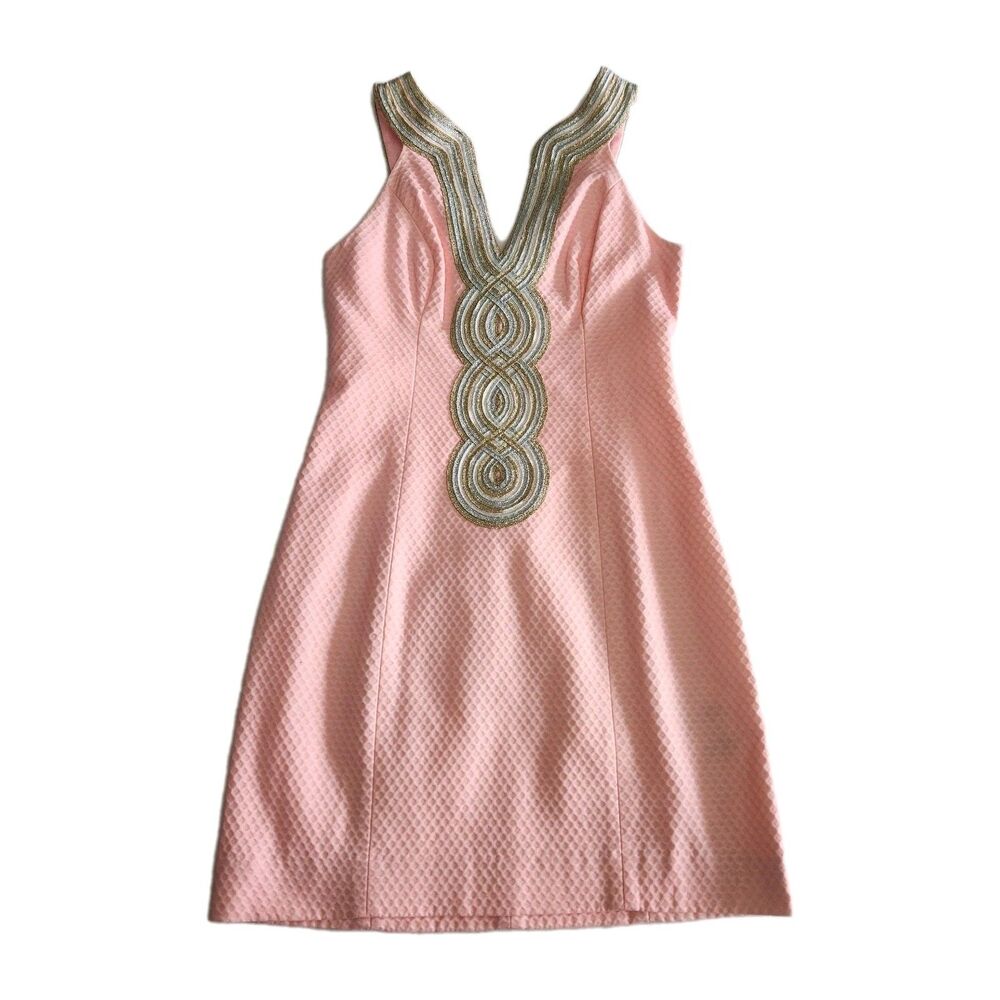 Lilly Pulitzer NEW Paradise Pink/Gold/Silver Preppy  Valli Shift Dress SZ 00
